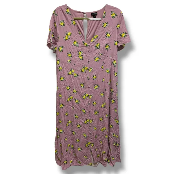 Torrid Floral Midi Dress Plus Size Mauve Lemon Print V Neck‎ Short Sleeve 0 12 - Image 4