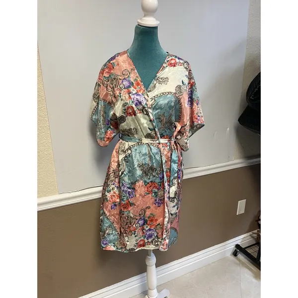 Cinema Etoile Vintage 2 Piece Nightgown Kimono Robe Set Floral Chain Print M/L - Image 10