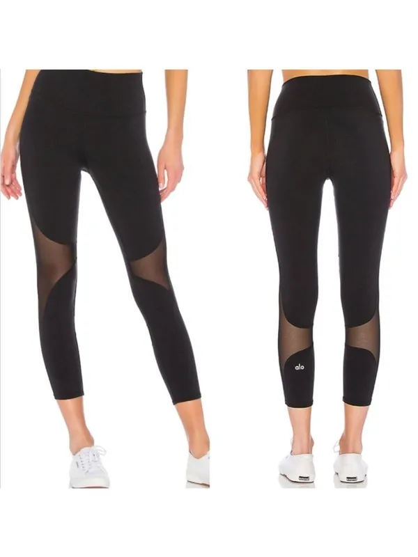 ALO Mesh Side Panels Crop Black Leggings XS S - Image 2