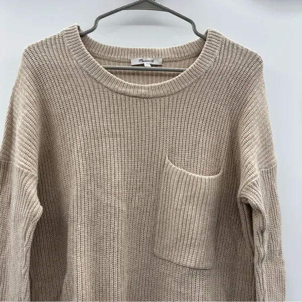 Madewell Thompson Pocket Long Sleeve Oversized Pullover Sweater in Tan Sz XS‎ - Image 3
