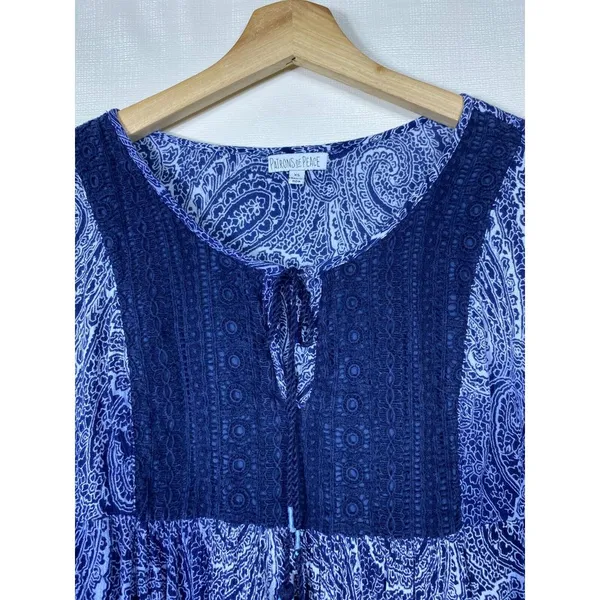 Patrons Of Peace Boho Floral Cold Shoulder Flare Sleeve Mini Dress‎ XS Crochet - Image 4