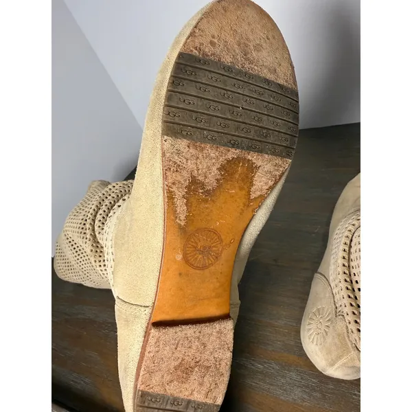 UGG Abilene Suede Perforated Tall Slouch Boots Beige Boho‎ Size 9.5 - Image 10