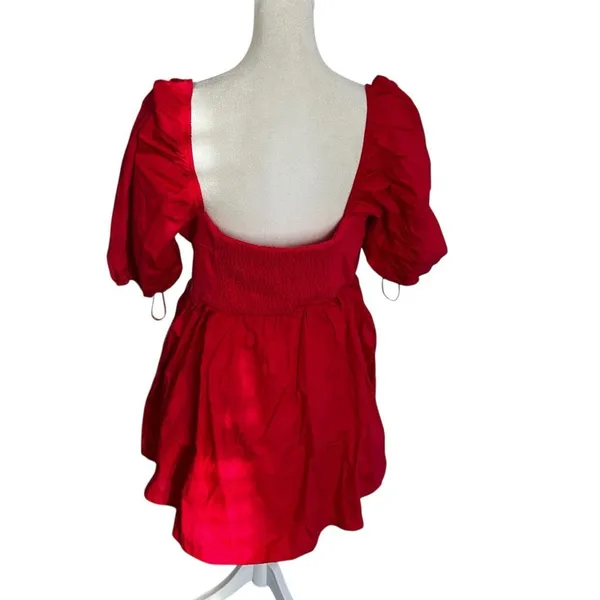 Maeve Anthropologie Red Smocked Puff Sleeve Mini Dress XL Petite NWT - Image 5