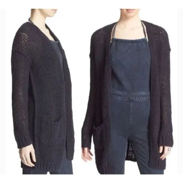 Free People Simply Sienna open knit longline cardigan navy M - Image 2