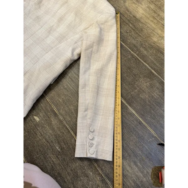 House of Harlow 1960 Plaid Cream & Tan Blazer Double Breasted Size Medium 90's - Image 13