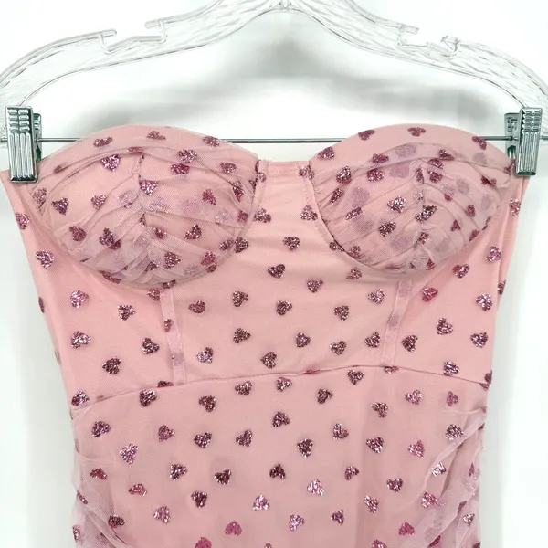 Superdown Fifi Mesh Mini Dress Womens S Pink Heart Coquette Barbiecore Romantic - Image 6