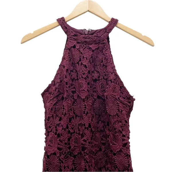 Lulus Love Poem Burgundy Lace Halter Mini Dress Size Small Valentine's Day Date - Image 5