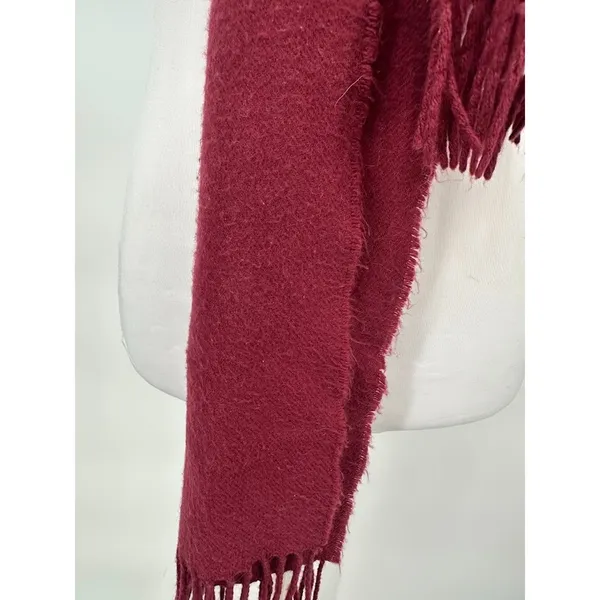 100% Cashmere‎ Scarf Mens Womens One Size Maroon Fringe Made in Scotland FLAWED - Image 5