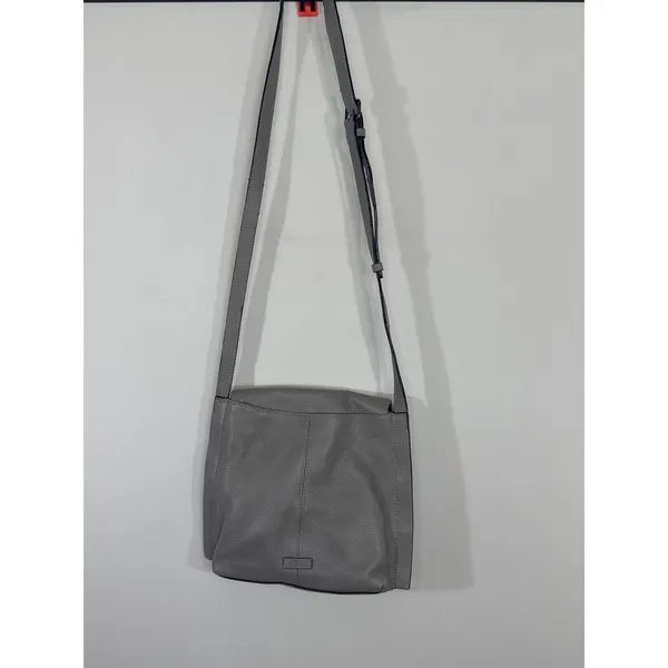 Vince Camuto Grey‎ Pebbled Leather Crossbody Bag Ring Detail Adjustable Strap - Image 7