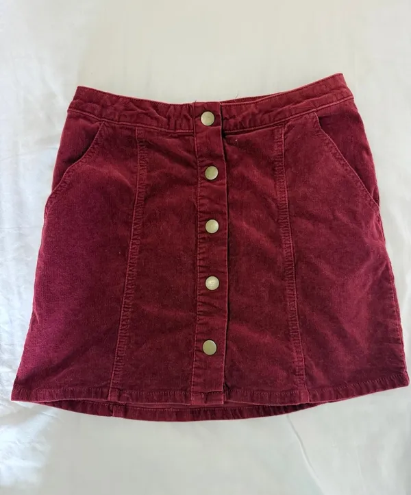 Altard State Women’s XS Burgundy Corduroy Button Front Mini Skirt - Image 3