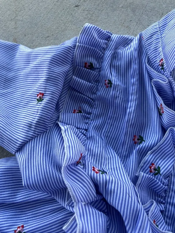 English Factory Striped Floral Ruffle Mini Dress Size M - Image 10