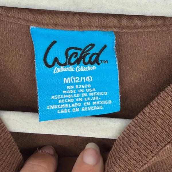Vtg Y2K Wckd Graphic Tee Womens Top Sz Small Grunge Indie Street Brown Retro USA - Image 8