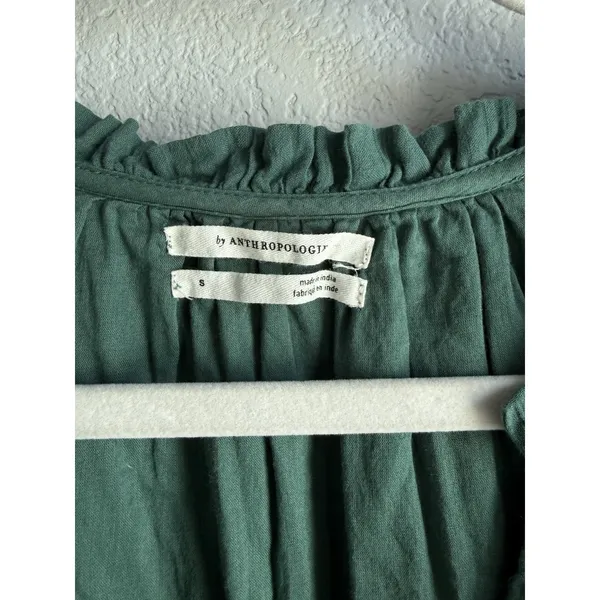 Anthropologie Carrie Mini Dress Green Peasant Tiered Tunic Lace Sleeve Sz S Boho - Image 8