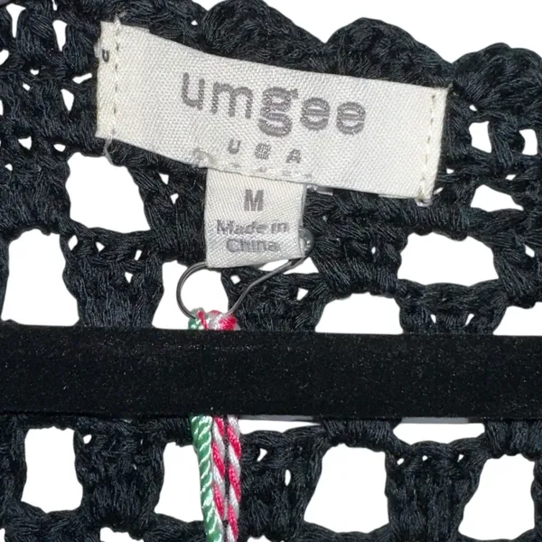 UMGEE Black Crocheted Squares Sleeveless‎ Cardigan Medium Grannycore Boho Fringe - Image 3