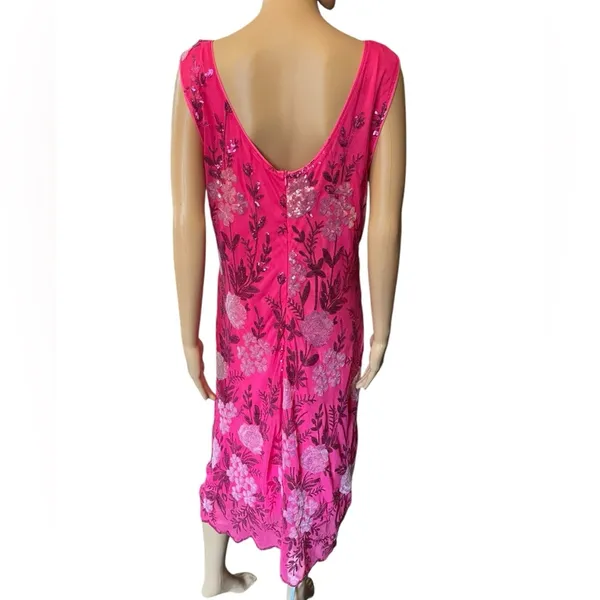 Pink Silver Sequin Embroidered Floral Preppy Barbie Glam Party Midi Dress - Image 6
