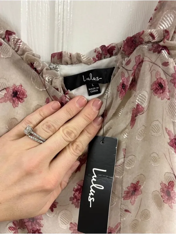 Lulu's Beige Midi Dress with Rose Pink Floral Print - Image 2