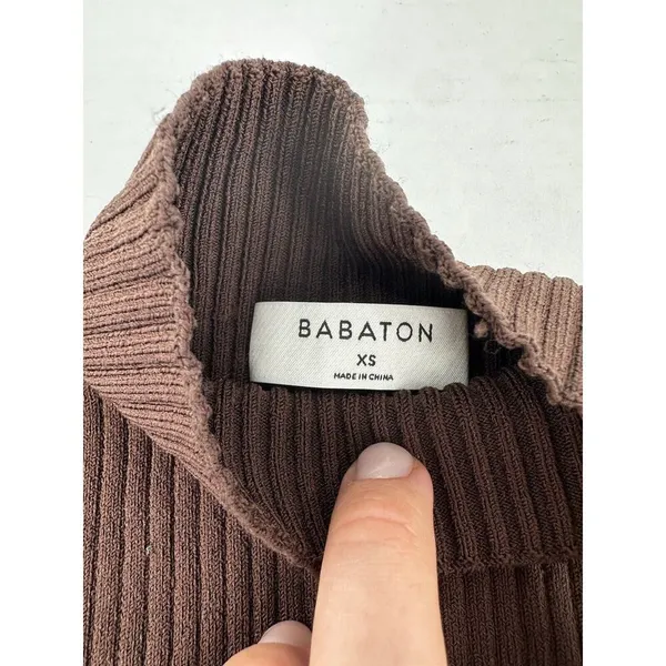 Babaton Aritzia Sweater Sz Xs Sculpt Knit Tie Open Back Ribbed Brown Mockneck​ - Image 9