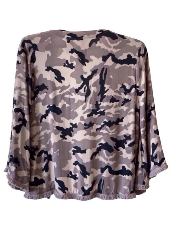 Chaser Camouflage Open Front Jacket in Taupe, Olive & Black - Image 4