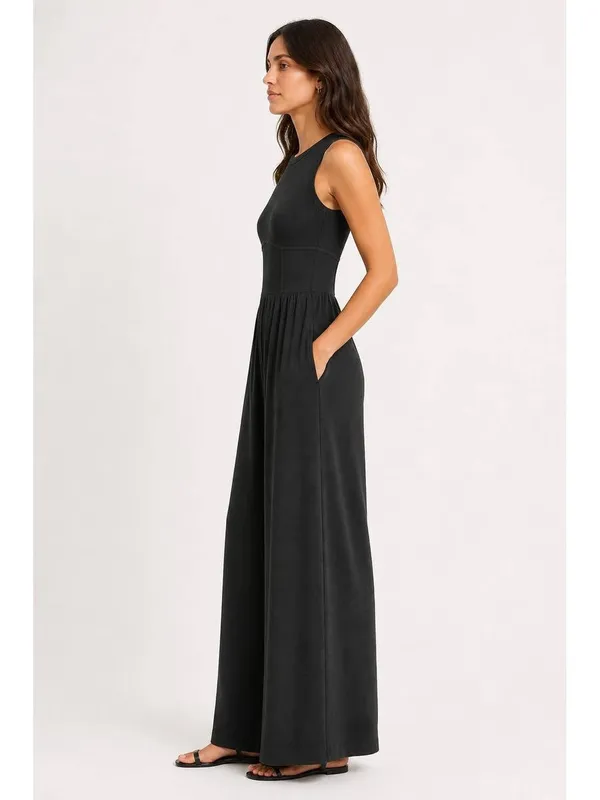 Cider Solid Sleeveless Wide Leg Jumpsuit - Image 8