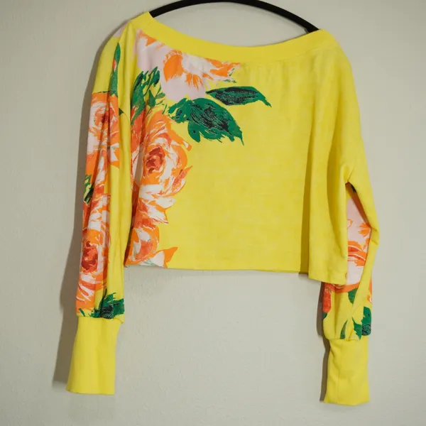 Daily Practice by Anthropologie Small Yellow Floral Cropped Sweatshirt Yoga Soft - Image 7