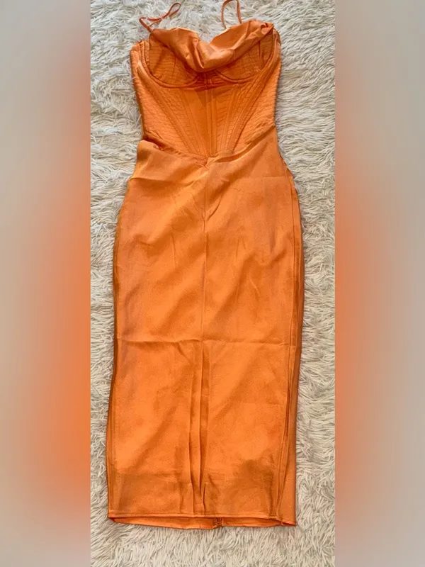 NWOT House of CB Myrna Satin Corset Orange Midi Dress sz XS - Image 6