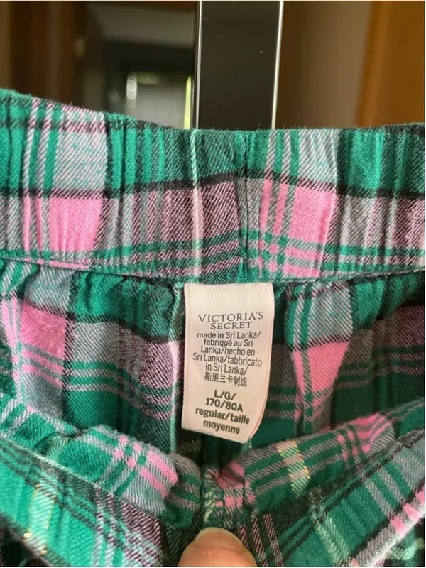 Women's Victoria's Secret Plaid Pajama Pants L Green Pink - Image 2