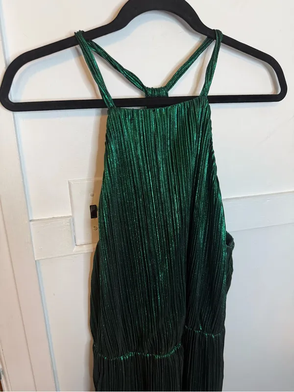 House of Harlow 1960 Farrah Metallic Emerald Green Midi Dress - Image 6