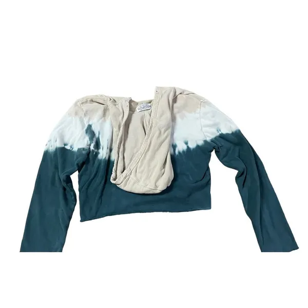 Wildfox tan, white, teal cropped hoodie M‎ - Image 5