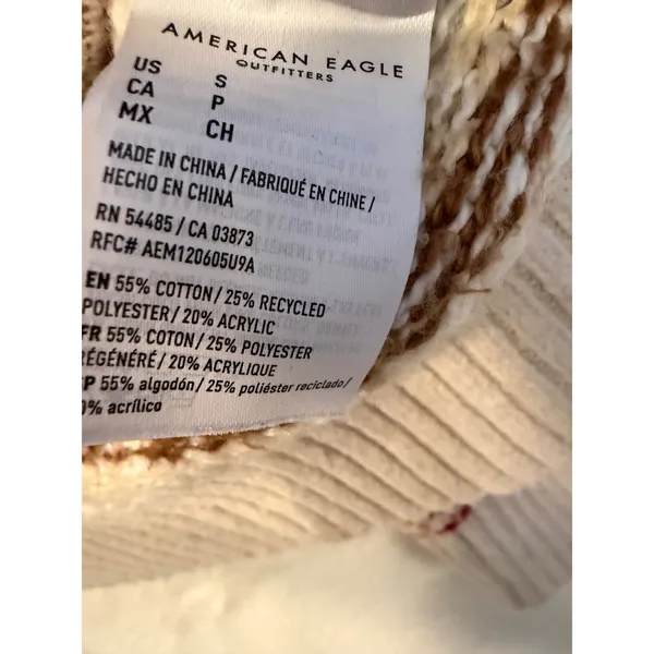 American Eagle Fair Isle Sweater Womens Small Cream Red Knit Pullover 4428BBNT - Image 4