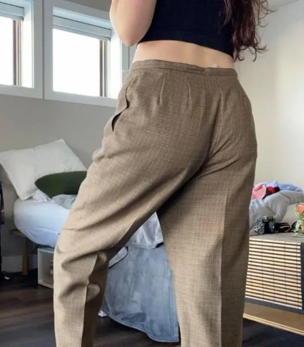 Vintage petite brown plaid cropped trousers - Image 4