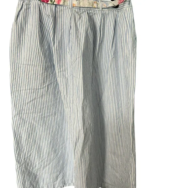 🌸 Vintage Lucia Seersucker Stripe Skirt w/ Floral Belt | Size 14 | Made in USA 🌸 - Image 2