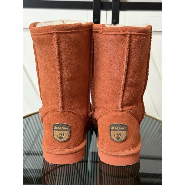 BEARPAW Elle Short 1962W Rust Orange Suede Sheepskin Winter Boots Women Size 6 - Image 4