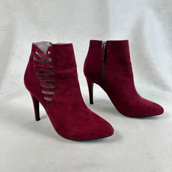 Kelly Katie Burgundy‎ Suede Cutout Stiletto Heel Ankle Boots Womens 6.5 Party - Image 3