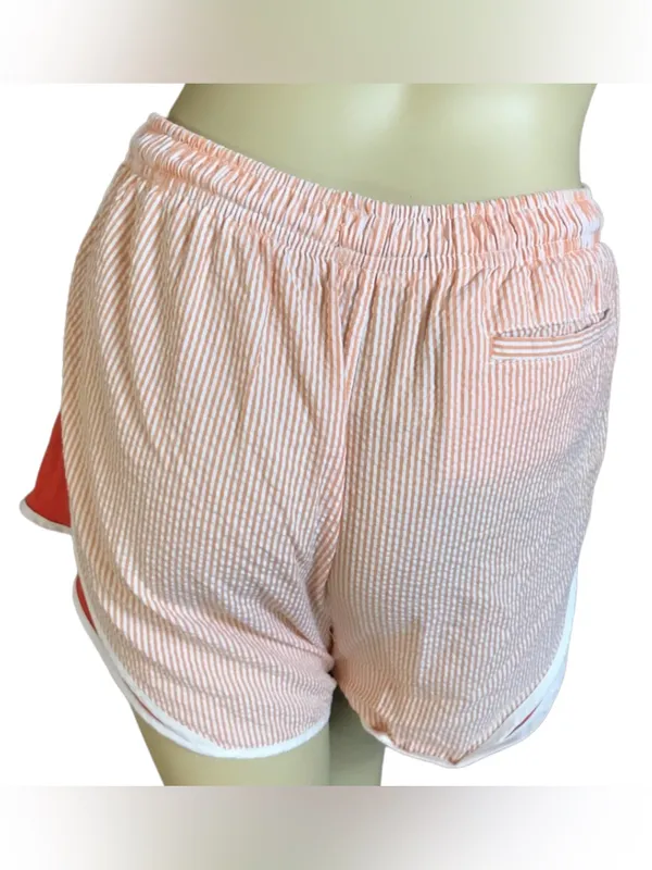Shorties By Lauren James Orange Stripe Retro Gym Shorts (M) - Image 3