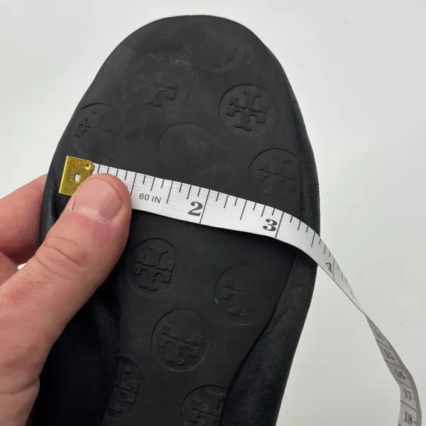 Tory Burch Minnie Travel Ballet Flats Black Leather Silver Logo Medallion - Image 7