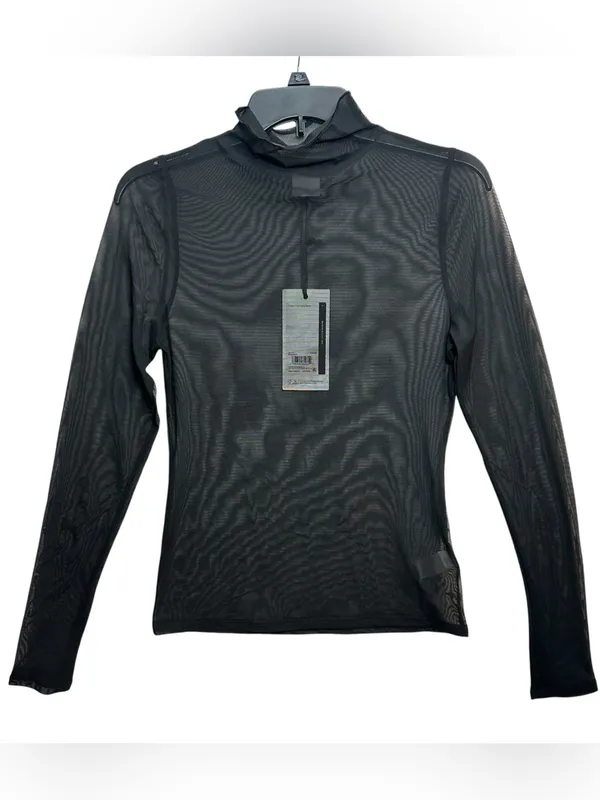 CALIA Draped Funnel Long Sleeve Sheer Mesh Top Small Pure Black NWT - Image 3