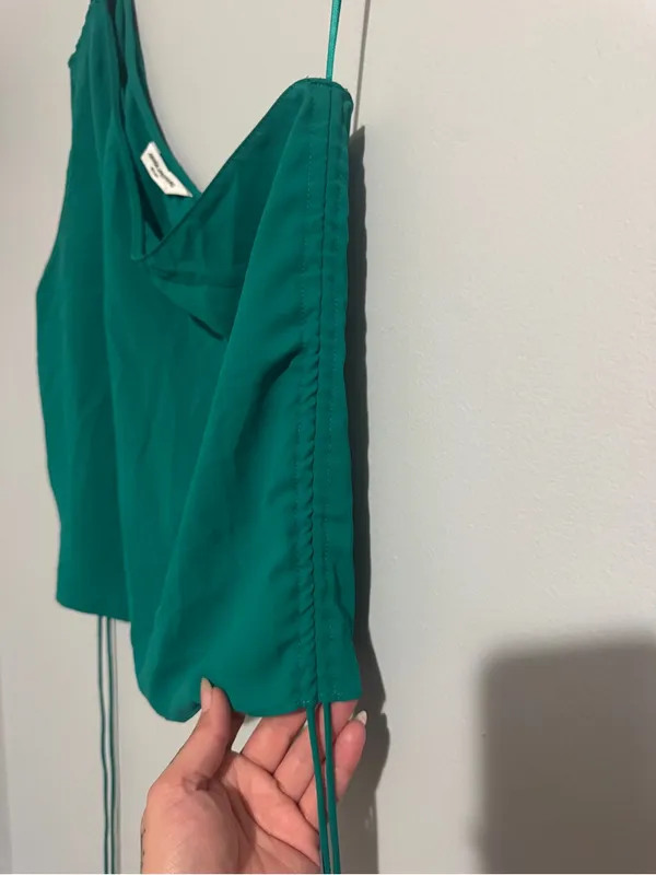 Amanda Uprichard ANIA Teal One-Shoulder Ruched Tie Top - Large - Image 6