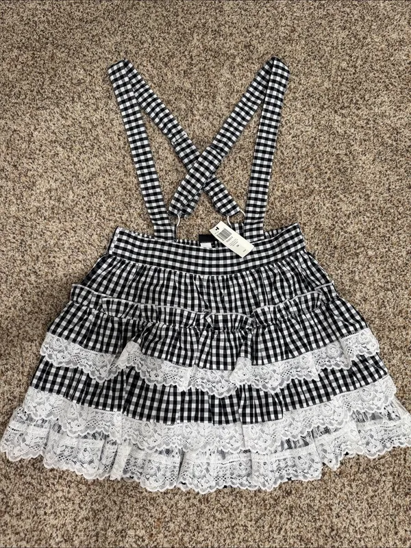 Hot Topic Thorn & Fable Black & White Gingham Lace Tiered Skirtall - Image 2