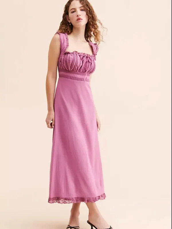NWT Free People Moon Eyes Navy Lace Smocked Tie Waist Boho Midi Dress Size S - Image 14