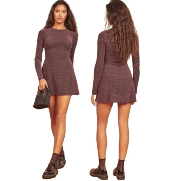 Reformation NWT Riley Mini Skater Fit & Flare‎ Dress in Blush Sparkle Metallic M - Image 4