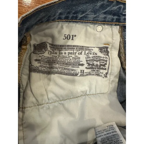 Levis 501 Original Lt Wash Distressed Denim Shorts High Rise Cut Offs Button Fly - Image 3