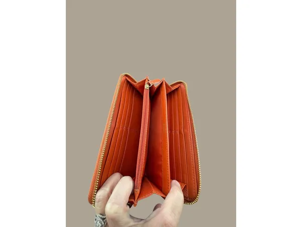 Coach Orange Leather Zip-Around Wallet with Gold Hardware - Image 7