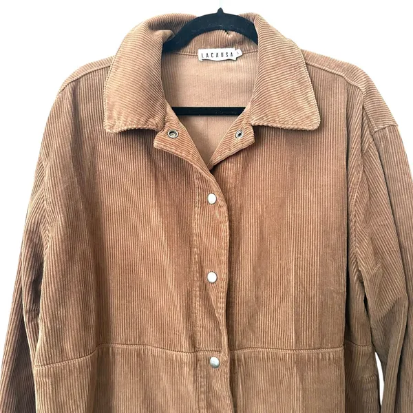 LACAUSA‎ Corduroy Buttoned Oversized Shacket Brown Small - Image 4