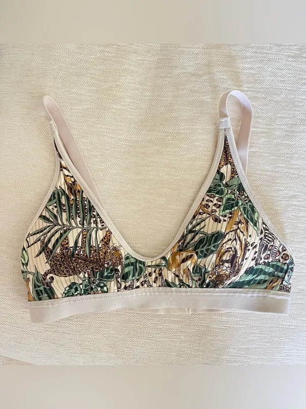 aerie Tropical Leaf & Leopard Print Bralette - Green/Beige/Brown - Image 2