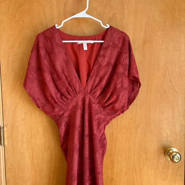 Hutch Floral Burnout Maxi‎ Dress Women 4 Rust Flutter Sleeve V-Neck Gown - Image 2