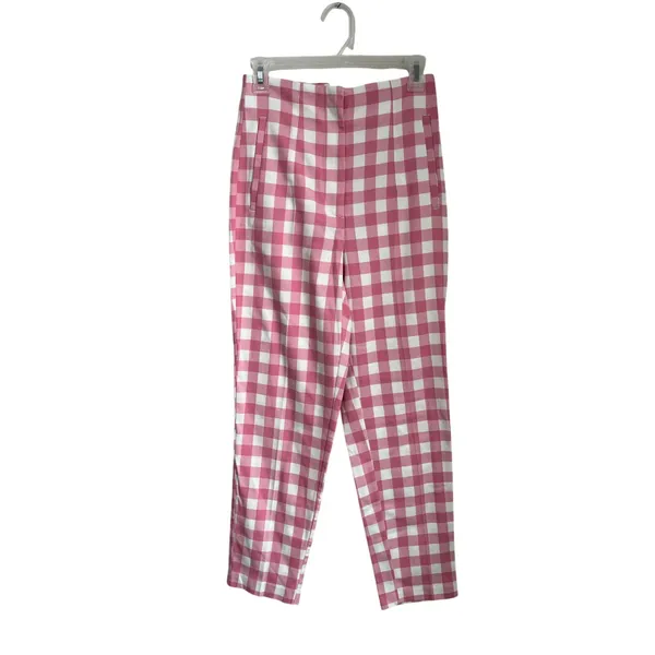 Zara‎ Pink White Gingham Picnic Ankle Pants Retro Size Small Easter Spring - Image 3