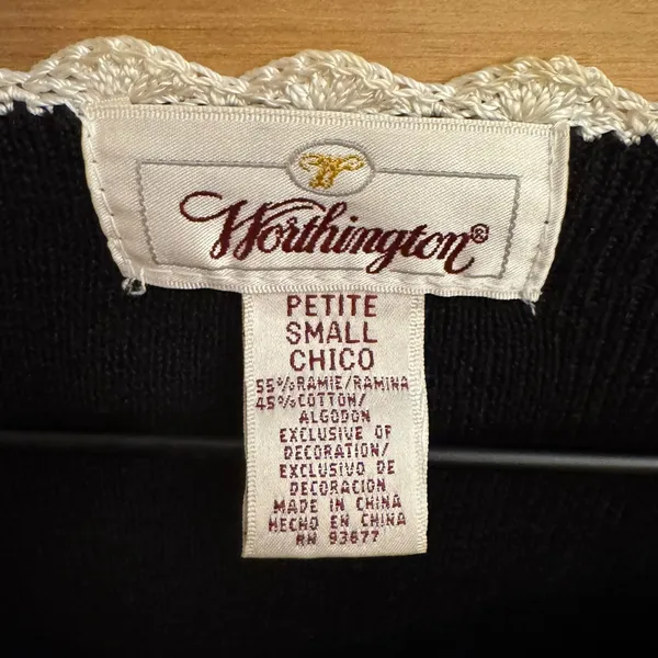 Vintage Worthington Small Black White Floral Embroidered Front Zip Cardigan - Image 8