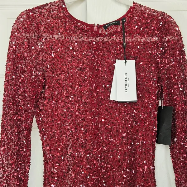 Retrofête Emani Red Sequin Mini Dress Long Sleeve Bodycon Size S‎ NEW - Image 5