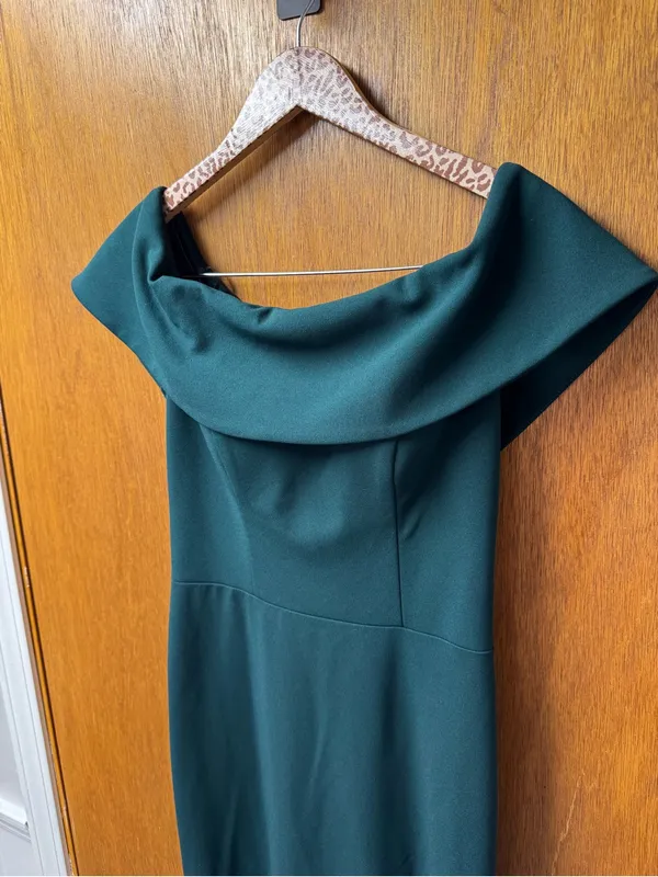 BHLDN Delice Off-the-Shoulder Crepe Long Maxi Dress Formal Gown Dark Green US 6 - Image 10