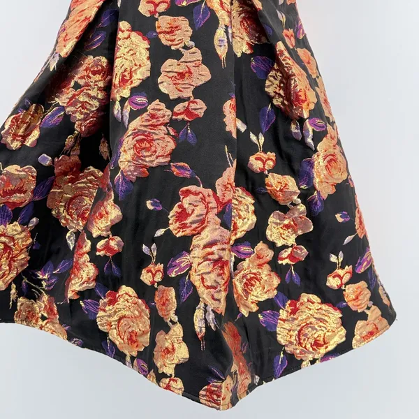 Mac‎ Duggal Floral Brocade Cocktail Dress Black Gold Metallic Sweetheart Mini 0 - Image 2